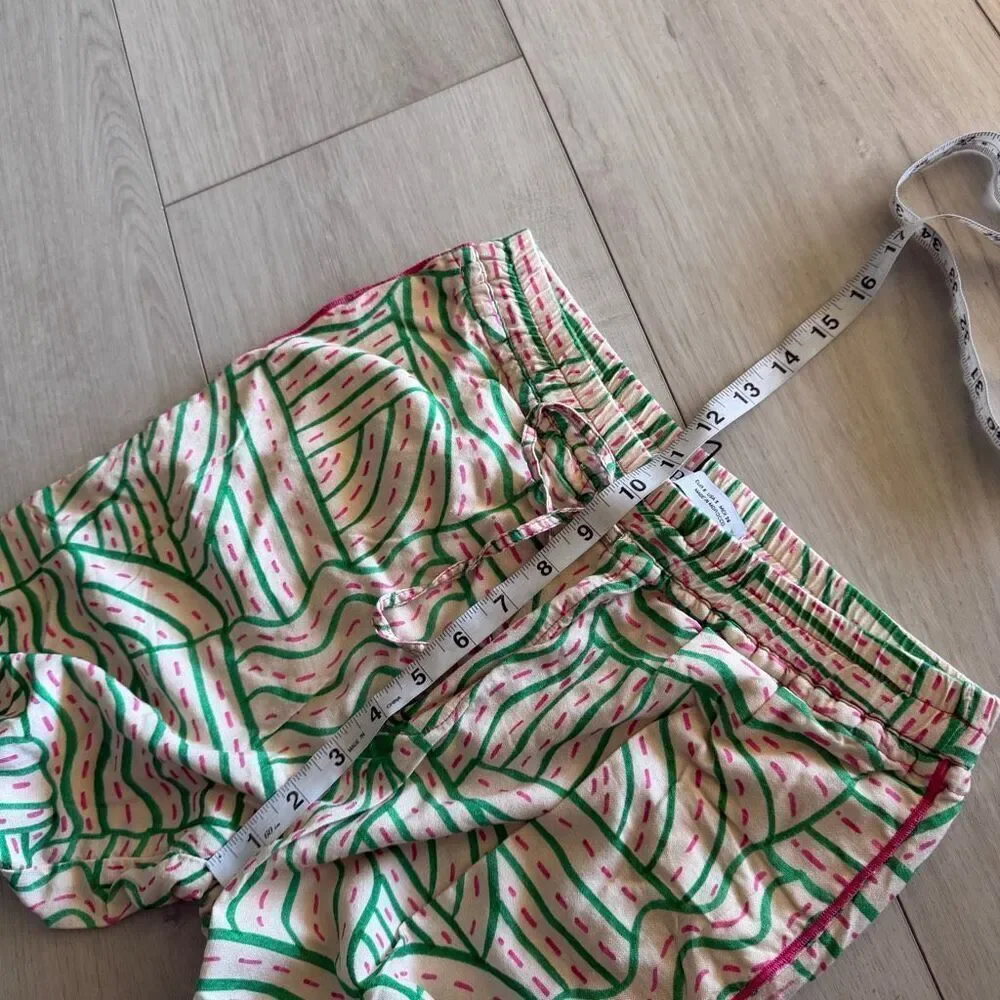 Zara Linen Blend Graffiti Print Pant  Cream Green Pink Jogger Pajama Trouser siz